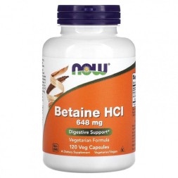 Специальные добавки NOW Betaine HCI 648 mg   (120 vcaps)