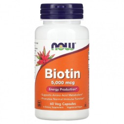 Комплексы витаминов и минералов NOW Biotin 5000 мкг  (60 капс)